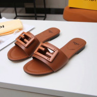 Fendi Baguette Leather Slide Sandals Brown 2022 03