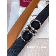 Ferragamo Men's Calf Leather Belt 3.5cm Tan Brown/Matte Silver 2022 033139