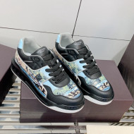 Valentino One Stud Print Leather Low-Top Sneakers Blue/Black 2021