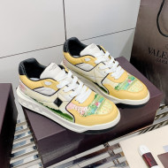 Valentino One Stud Print Leather Low-Top Sneakers Yellow/White 2021