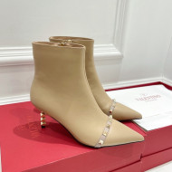 Valentino Rockstud Ankle Boots with Sculpted Heel 7cm Apricot 2021