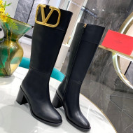 Valentino VLogo Calfskin High Boots 6.5cm Black 2021 02