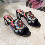 Dolce & Gabbana DG Print Leather Crystal Slide Sandals 6.5cm Black 2021