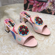 Dolce & Gabbana DG Print Leather Crystal Slide Sandals 6.5cm Pink 2021