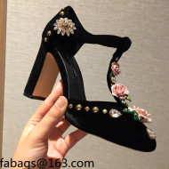 Dolce & Gabbana DG Velvet Crystal Flower Pumps 10.5cm Black/Pink 2021