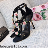 Dolce & Gabbana Silk Crystal Flower Sandals 9cm Black 2021