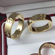 Cartier Yellow Gold Nologo Love Ring with 3 Diamonds,Classic 06