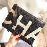 Chanel Printed Canvas & Calfskin Leather Clutch 2018