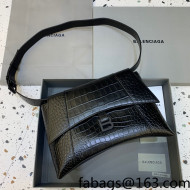 Balenciaga Hourglass Sling Back Maxi Bag in Crocodile Embossed Leather All Black 2021  