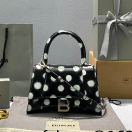 Balenciaga Hourglass Small Top Handle Bag in Spray Polka Dots Printed Box Calfskin Black 2022