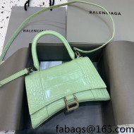 Balenciaga Hourglass Small Top Handle Bag in Shiny Crocodile Leather Mint Green/Silver 2021