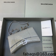 Balenciaga Hourglass Chain Wallet in Shiny Crocodile Leather Grey/Silver 2021