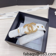 Chanel Calfskin Belt 3cm with Metallic CC Buckle White 2022 76