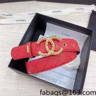 Chanel Calfskin Belt 3cm with Metallic CC Buckle Red 2022 77