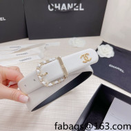 Chanel Calfskin Belt 3cm with Leather Chain D Buckle White 2022 78