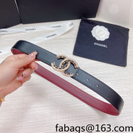 Chanel Calfskin Belt 3cm with Pearl Chain CC Buckle Black/Burgundy 2022 93
