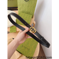 Gucci Leather Belt 2.5cm with Interlocking G Buckle Black/Shiny Gold 2022 031151