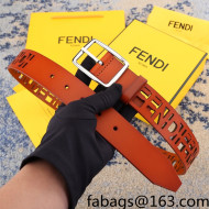 Fendi FF Cutout Leather Belt 3.5cm Orange 2022 031155