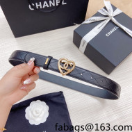 Chanel Leather Belt 3cm with CC Love Buckle Black/Gold 2022 031134