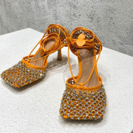 Bottega Veneta Sparkle Stretch Crystal Mesh Sandals 9cm Orange 2022
