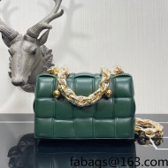 Bottega Veneta Chain Cassette Bag in Padded Intreccio Lambskin with Golden Ball Raintree Green 2022 680070 