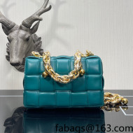 Bottega Veneta Chain Cassette Bag in Padded Intreccio Lambskin with Golden Ball Mallard Blue2022 680070 