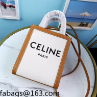 Celine Mini Vertical Cabas Tote Bag in Textile with CELINE Print 193302 White/Tan Brown 2022