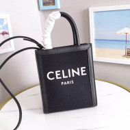 Celine Mini Vertical Cabas Tote Bag in Textile with CELINE Print 193302 Black 2022