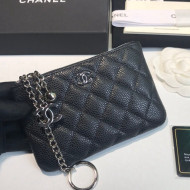 Chanel Grained Leather Mini Pouch with Charm A50168 Black/Silver 2021