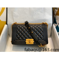 Chanel Quilted Lambskin Leather Medium Boy Flap Bag A67086 Black/Gold Yellow 2021