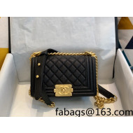 Chanel Quilted Caviar-Grained Calfskin Small Boy Flap Bag A67085 Black/Aged Gold 2021