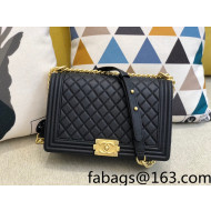 Chanel Quilted Caviar-Grained Calfskin Large Boy Flap Bag A92193 Black/Aged Gold 2021