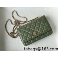 Chanel Lambskin Wallet on Chain WOC with Metallic Band AP2433 Green 2021 