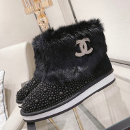 Chanel Crystal & Rabbit Fur Ankle Boots Black 2021 67