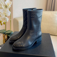 Chanel Quilted Leather Short Boots 4cm Black 2021 91