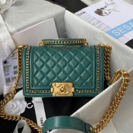 Chanel Lambskin Chain Small Boy Handbag Green 2021 48