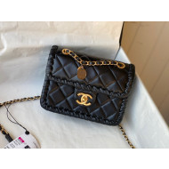 Chanel Calfskin Braided Trim Mini Square Flap Bag AS2495 Black 2022
