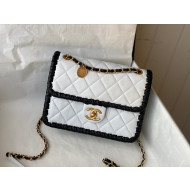 Chanel Calfskin Braided Trim Small Square Flap Bag AS2496 White 2022