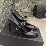 Chanel Shiny Calfskin High Heel Mary Janes Pumps 8.5cm Black 2022