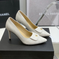 Chanel Vintage Buckle Calfskin High Heel Pumps 8cm White 2022 18