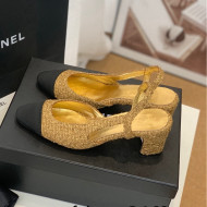 Chanel Tweed Slingback Pumps 6.5cm G31318 Gold 2022 08