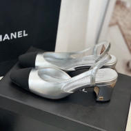 Chanel Leather Slingback Pumps 6.5cm G31318 Silver 2022