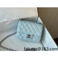 Chanel Grained Calfskin Classic Mini Sqaure Flap Bag A35200 Light Blue/Silver 2022