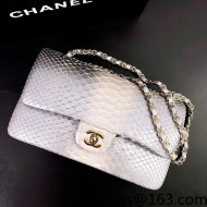 Chanel Pythonskin Embossed Leather Medium Calssic Flap Bag A01112 Shiny Gray 2022 08