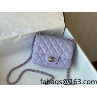 Chanel Grained Calfskin Classic Mini Sqaure Flap Bag A35200 Light Purple/Silver 2022