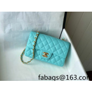 Chanel Quilted Grained Calfskin Mini Classic Flap Bag A69900 Turquoise Blue/Silver 2022