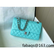 Chanel Quilted Grained Calfskin Medium Classic Flap Bag A01112 Turquoise Blue/Silver 2022