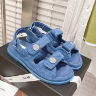 Chanel Washed-Effect Suede Strap Sandals G35927 Denim Blue 2022 