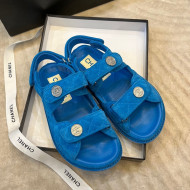Chanel Suede Strap Sandals with Coin Charm G35927 Blue 2022 032217