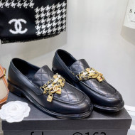 Chanel Lambskin Loafers with Lock Chain G38922 Black 2022